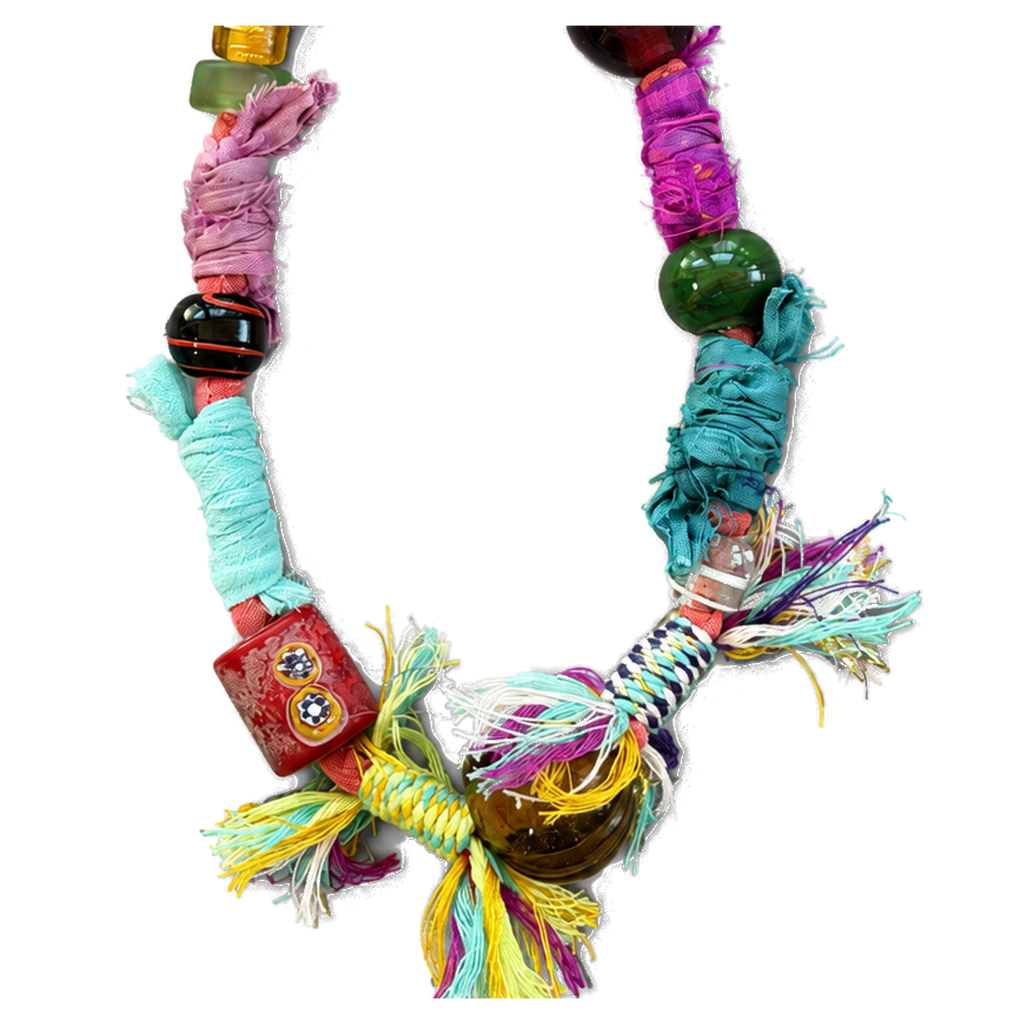 Kalesa Rainbow Textile Statement Loop fiber and bead detail