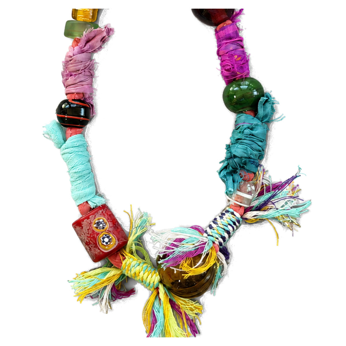 Kalesa Rainbow Textile Statement Loop fiber and bead detail